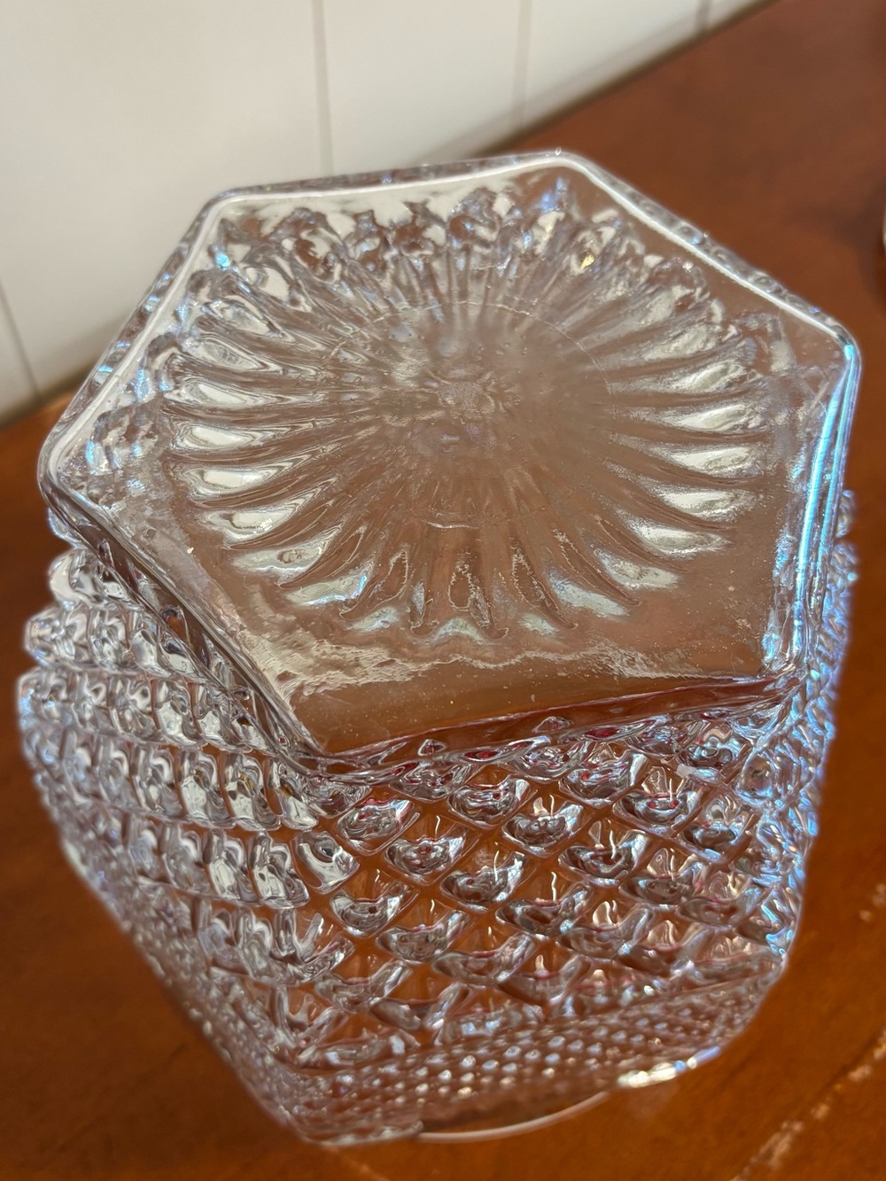 VTG Indiana Glass Diamond Point Hexagon Cookie Jar Lidded Crystal Canister MCM - Picture 11 of 11